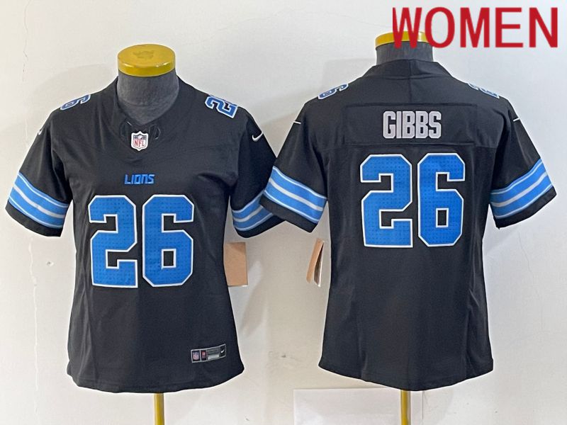 Women Detroit Lions 26 Gibbs Black Three generations 2024 Nike Vapor F.U.S.E. Limited NFL Jersey